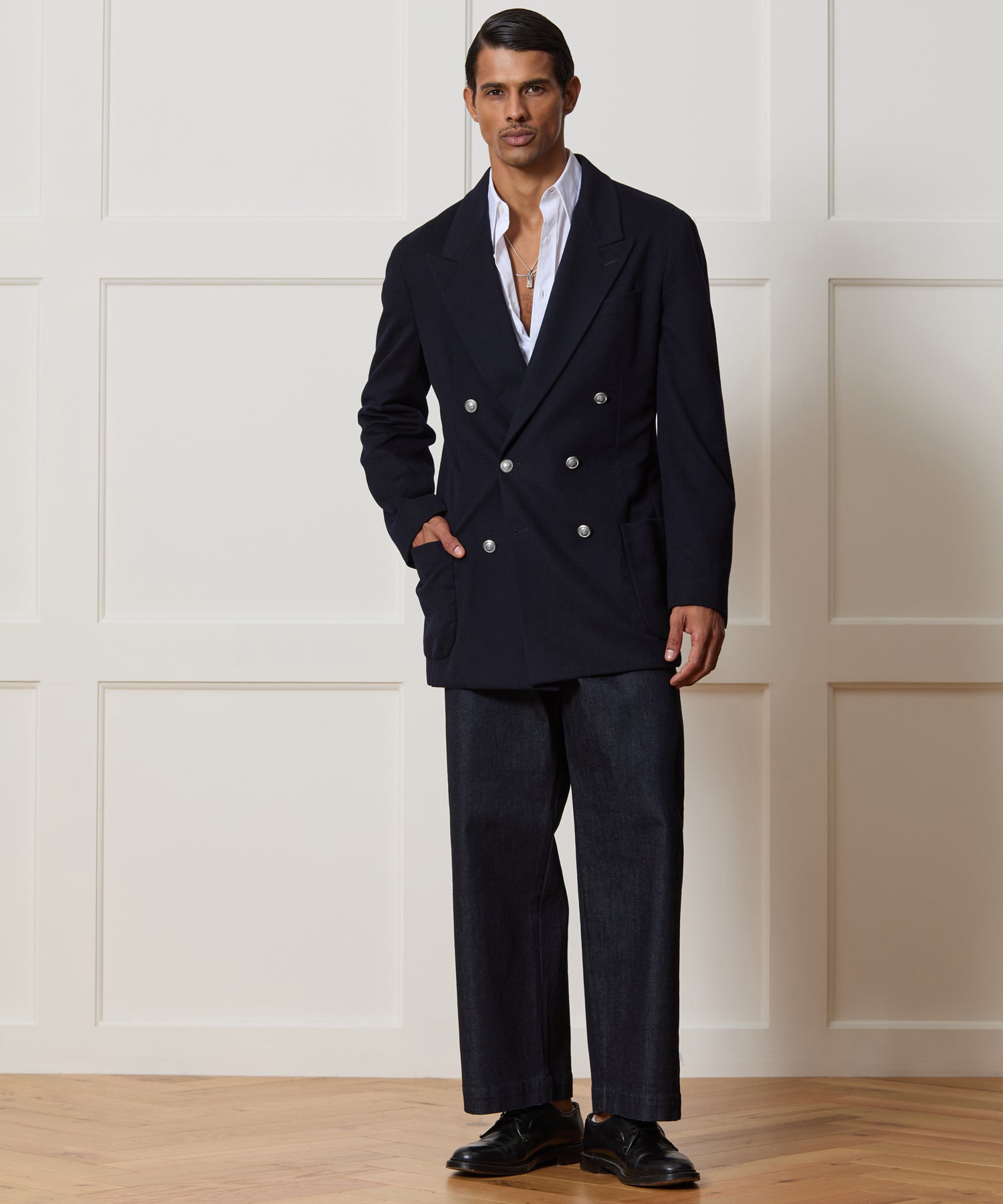 Italian Cashmere Double-Breasted Wythe Jacket in Navy – Todd Snyder