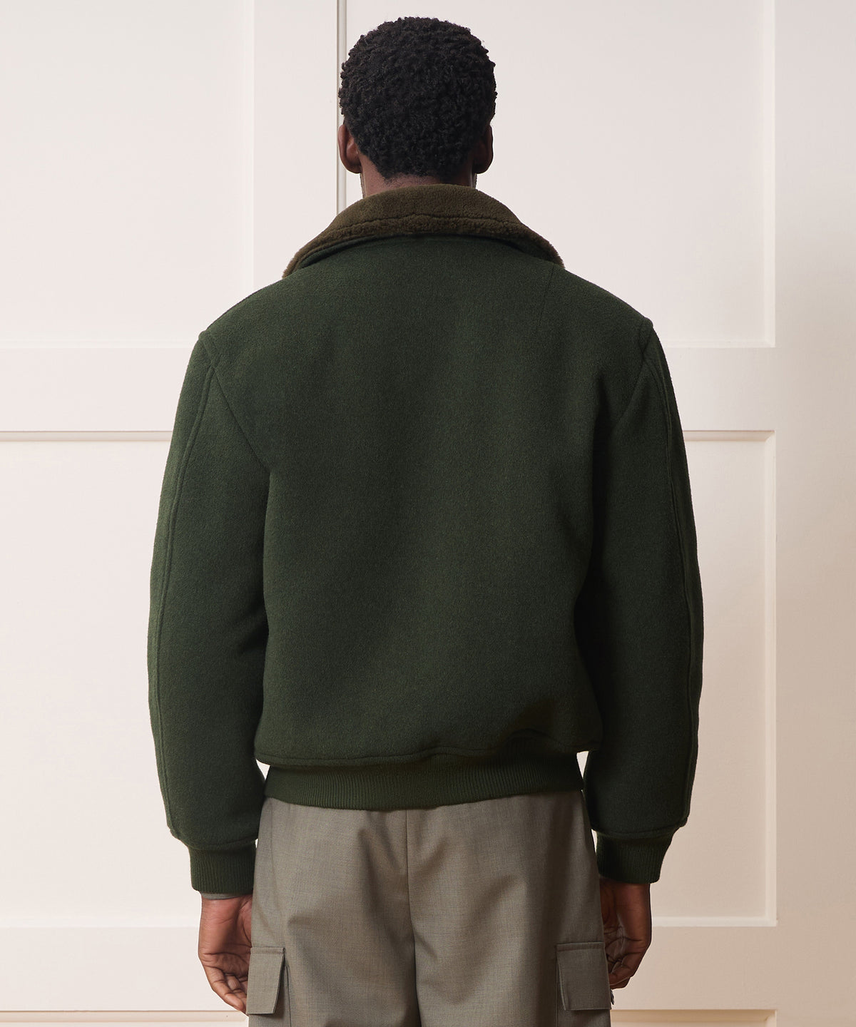 Shearling Collar Wool Bomber Jacket