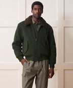 Shearling Collar Wool Bomber Jacket