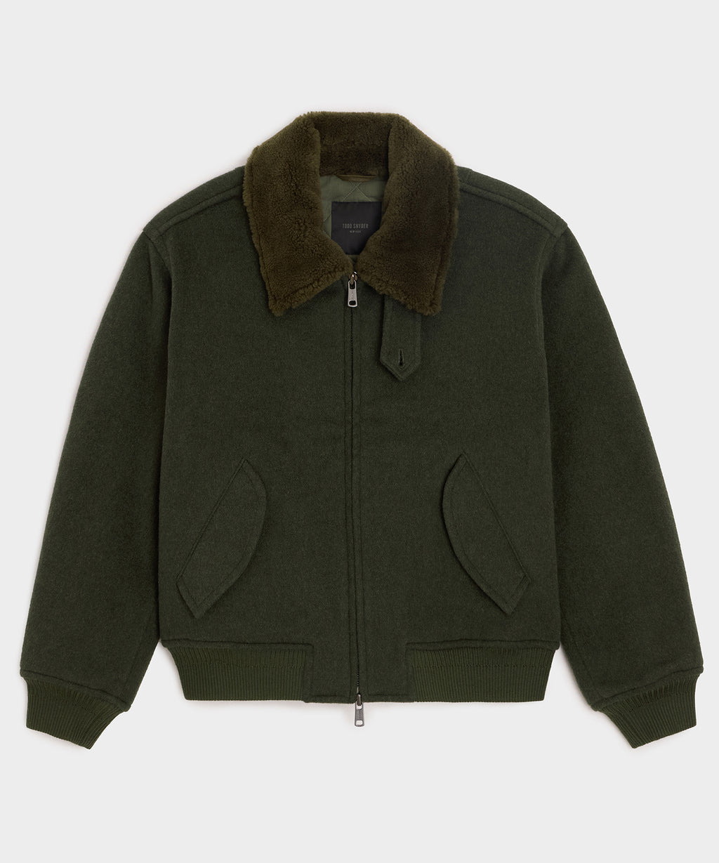 Shearling Collar Wool Bomber Jacket