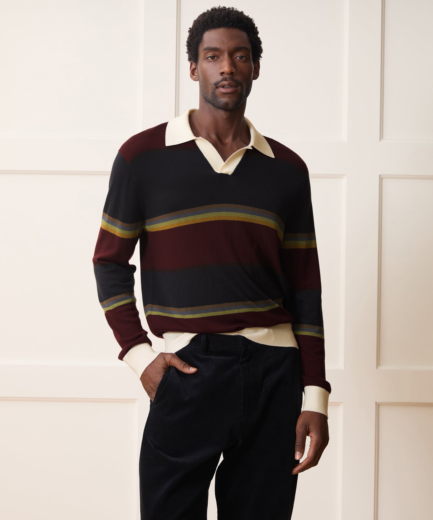Woodford Sweater Polo in Winestain Stripe – Todd Snyder