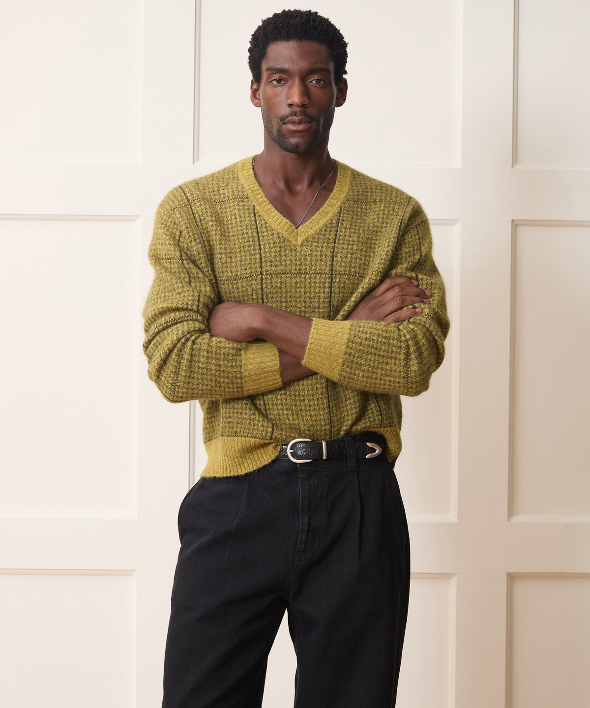 Glen Plaid V-Neck Sweater