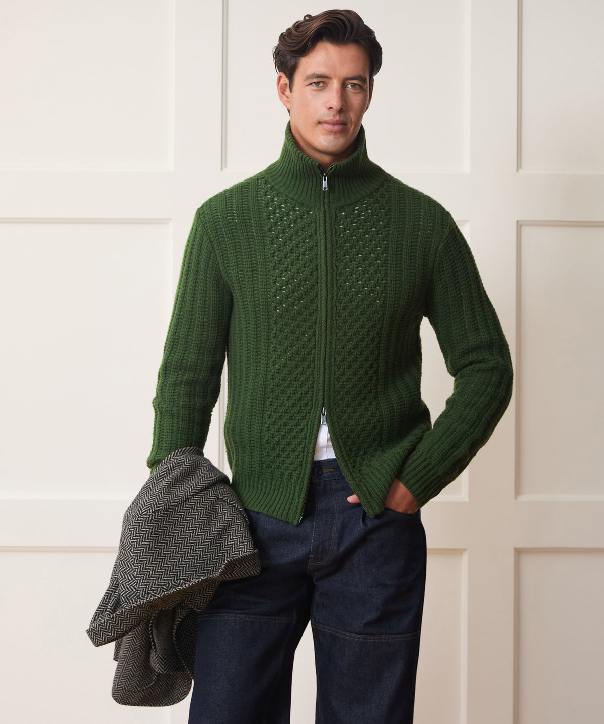 Lattice Mockneck Sweater Jacket