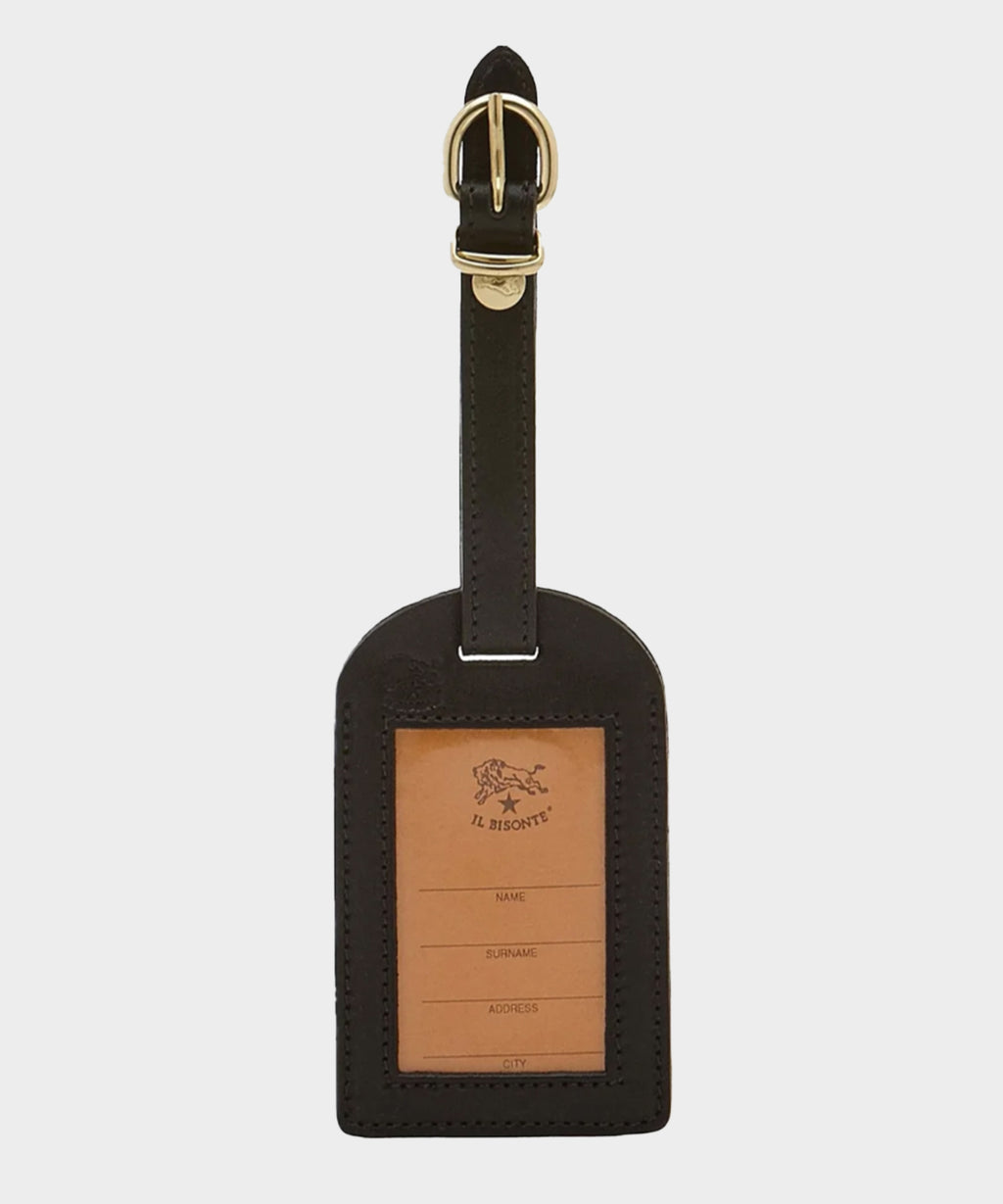 Il Bisonte Leather Luggage Tag in Black