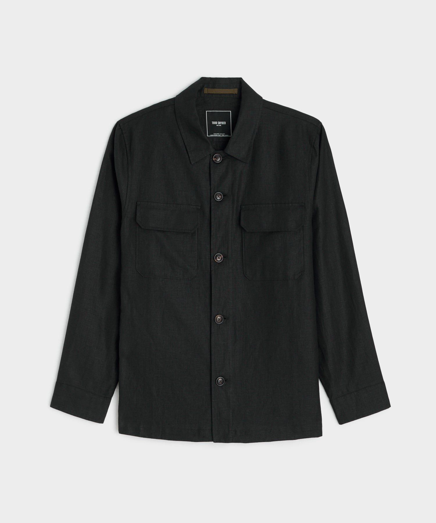 Linen Two-Pocket Overshirt in Black