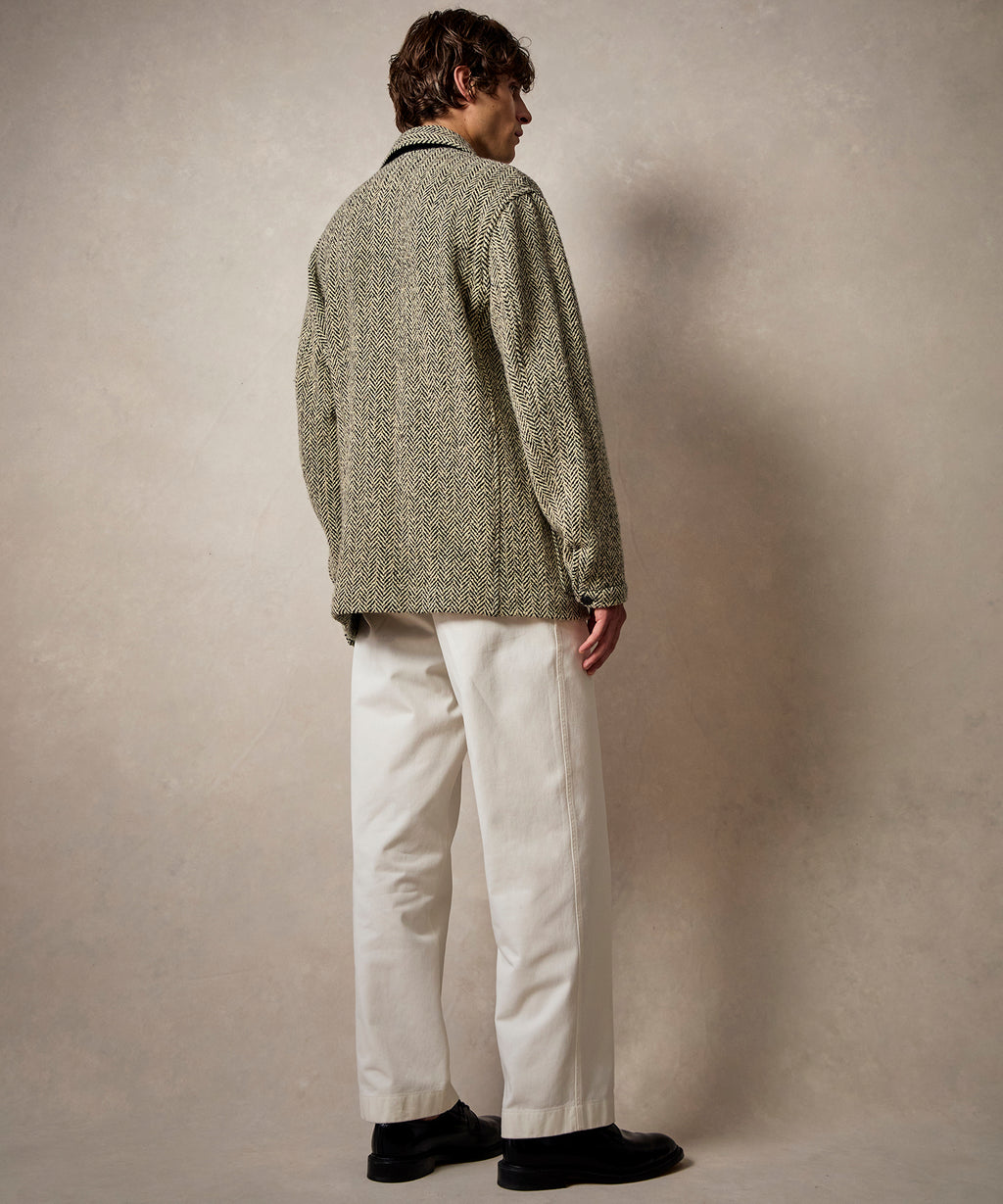 Italian Wool Walking Jacket in Cream Herringbone