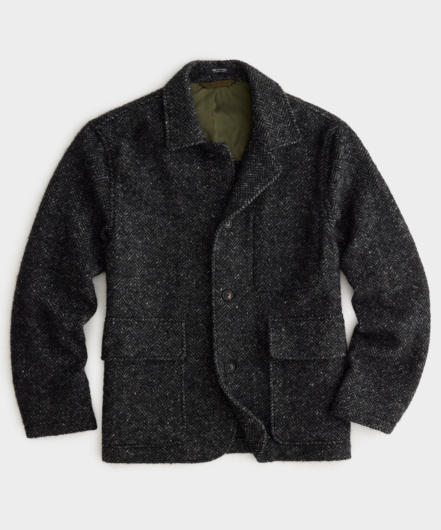 Italian Wool Walking Jacket in Charcoal Herringbone
