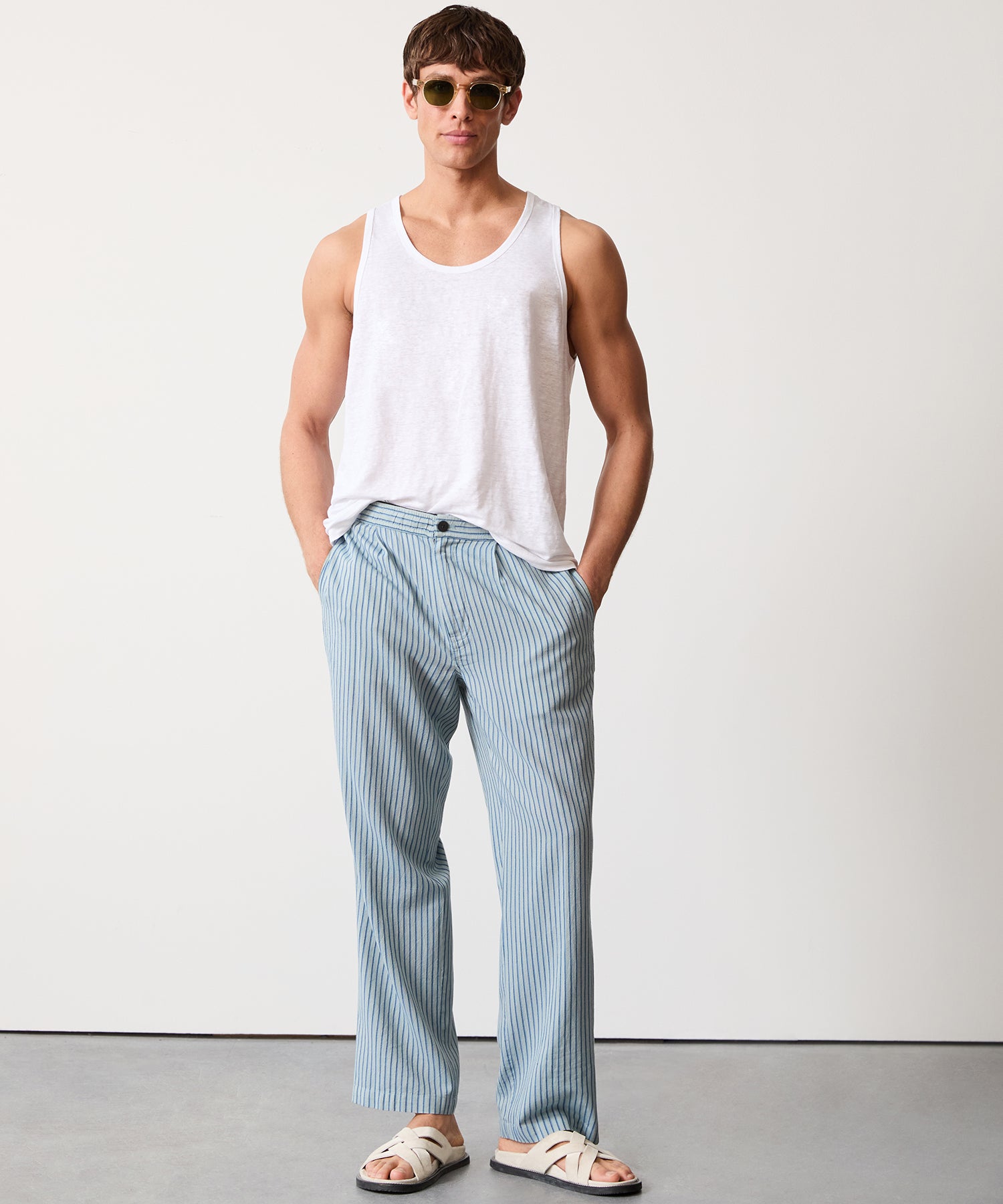 Relaxed Cotton Leisure Pant in Blue Stripe