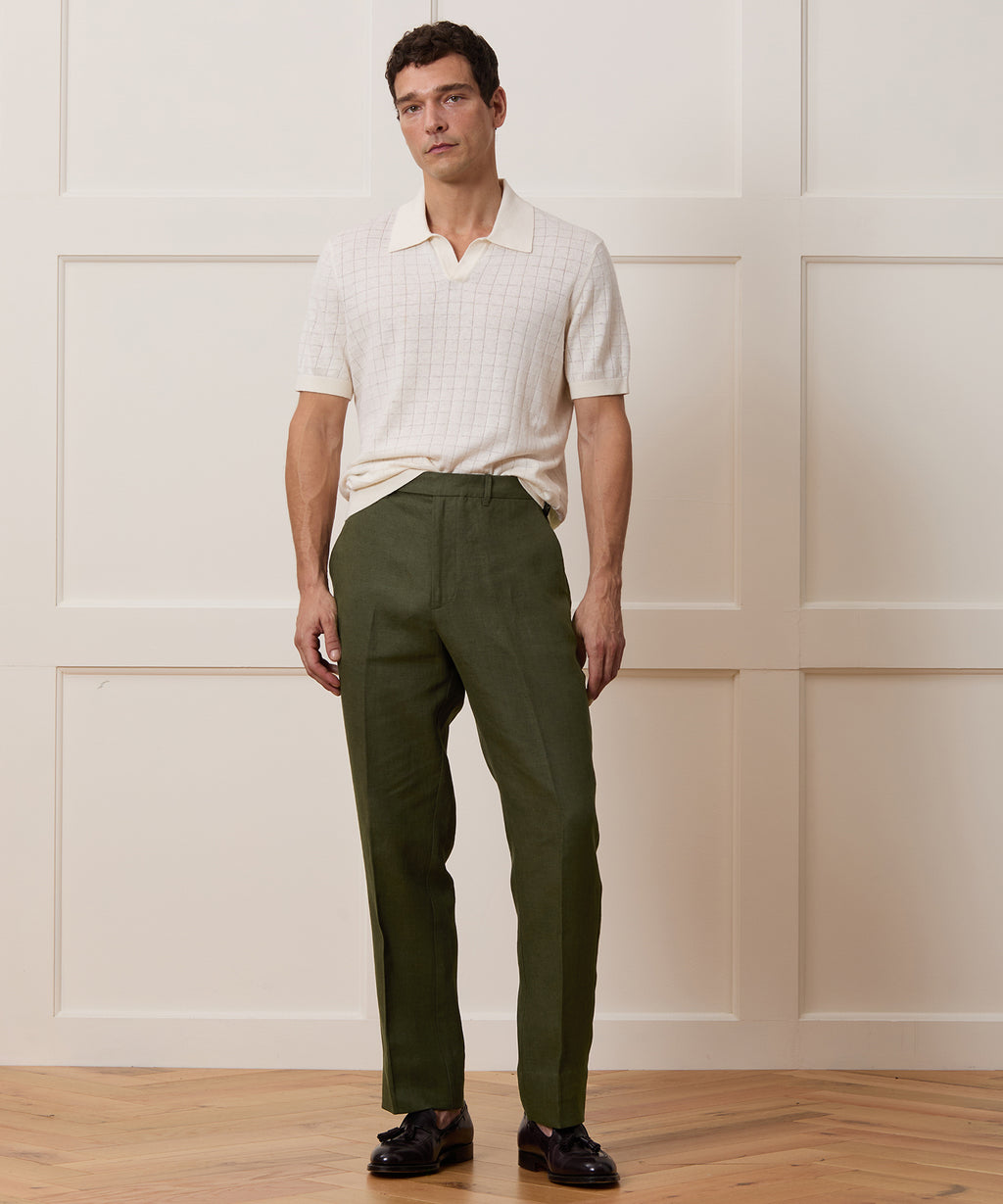 Straight Fit Linen Tab Trouser