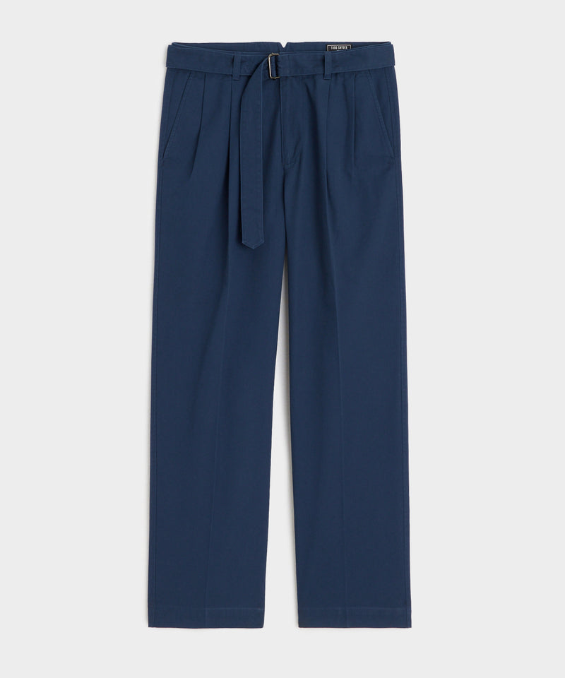 Relaxed Cotton Self Belted Trouser in Navy