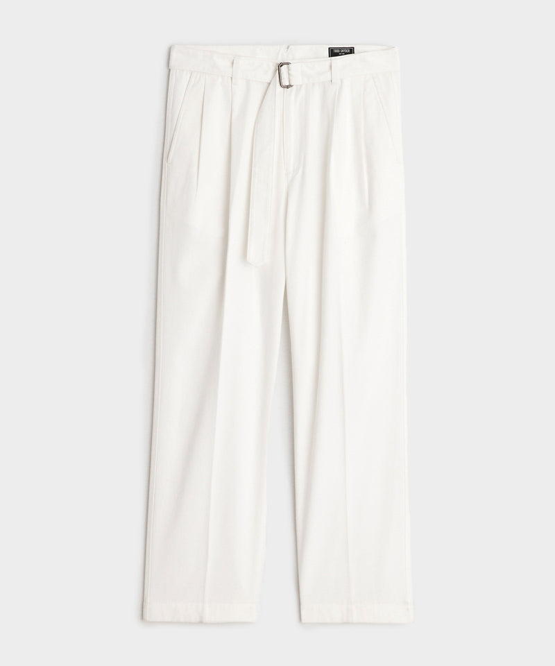 Relaxed Cotton Self Belted Trouser in White