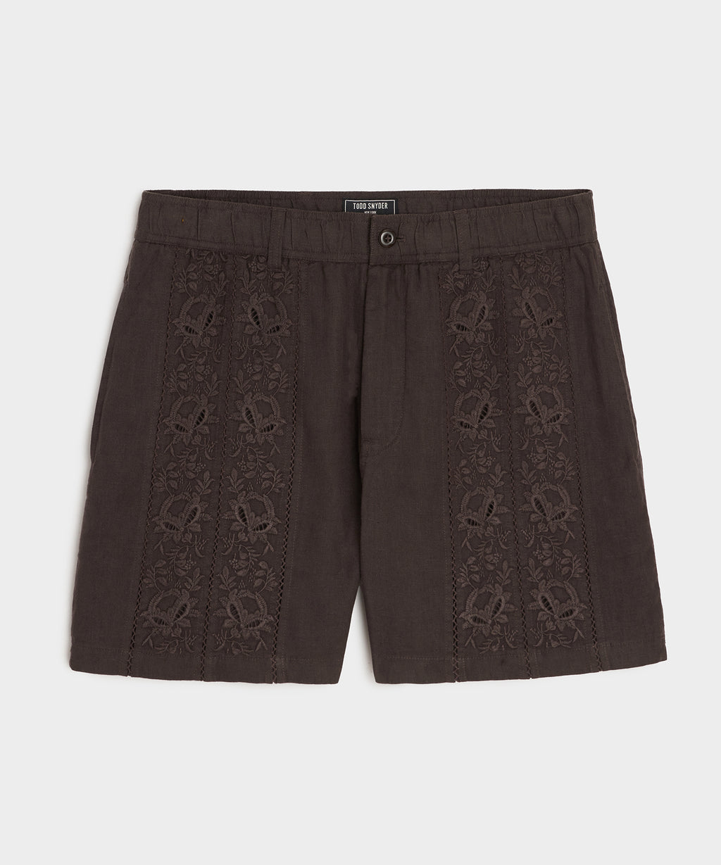 5" Embroidered Linen Beachcomber Short