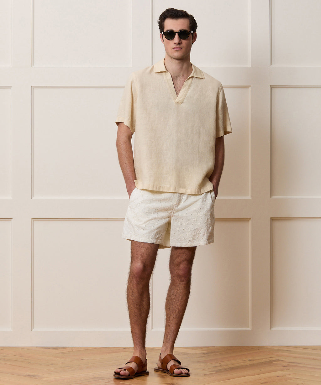 5" Embroidered Cotton Beachcomber Short