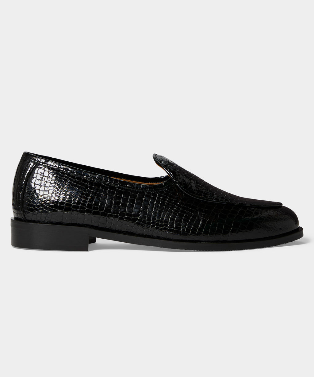 Jacques Solovière Leather Croc Stamp Loafer