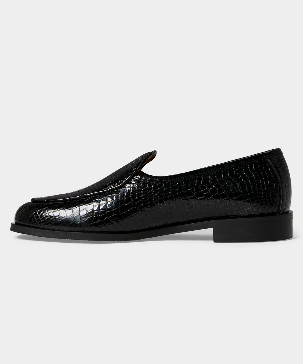 Jacques Solovière Leather Croc Stamp Loafer