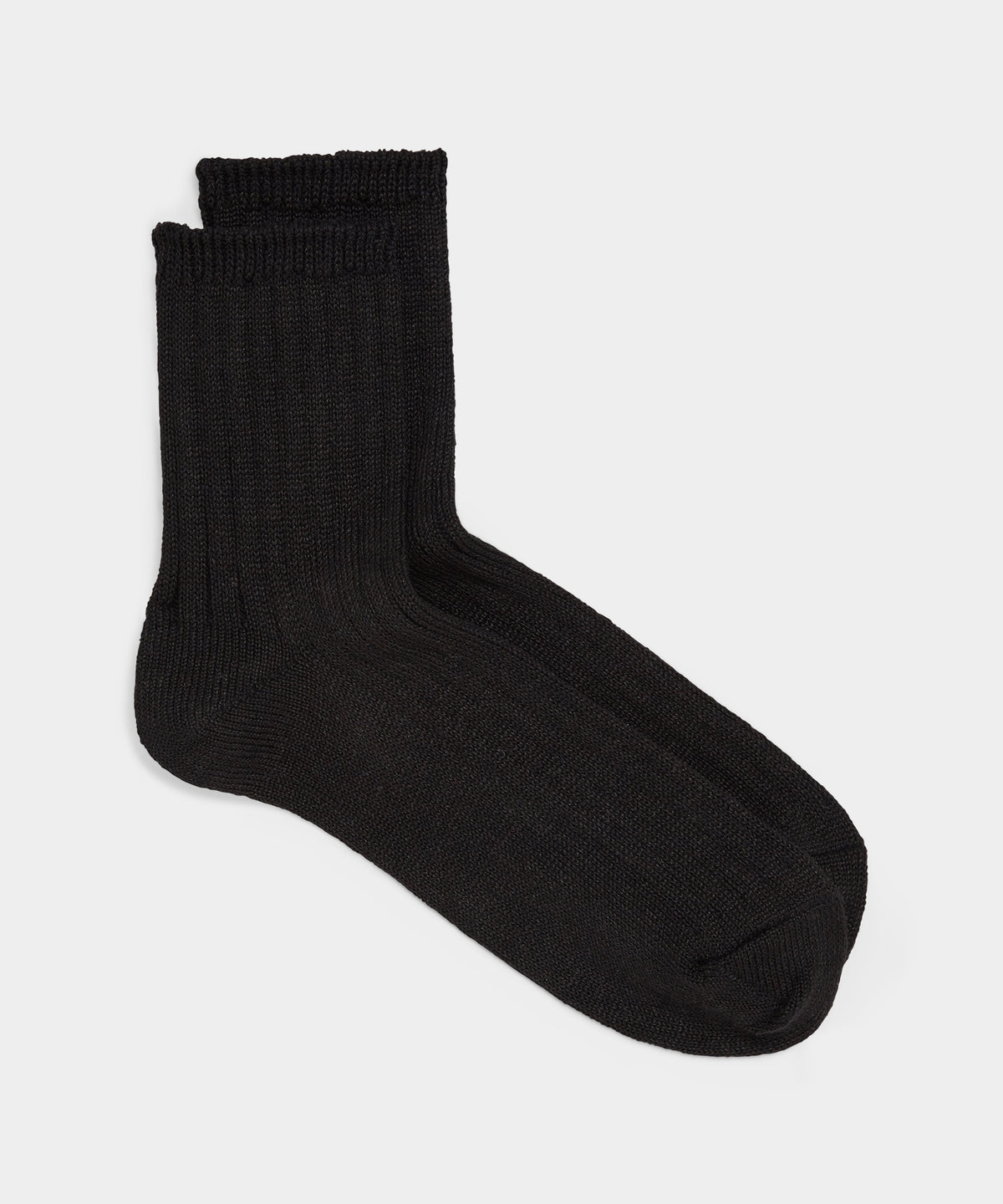 RoToTo Linen Cotton Ribbed Ankle Socks in Black