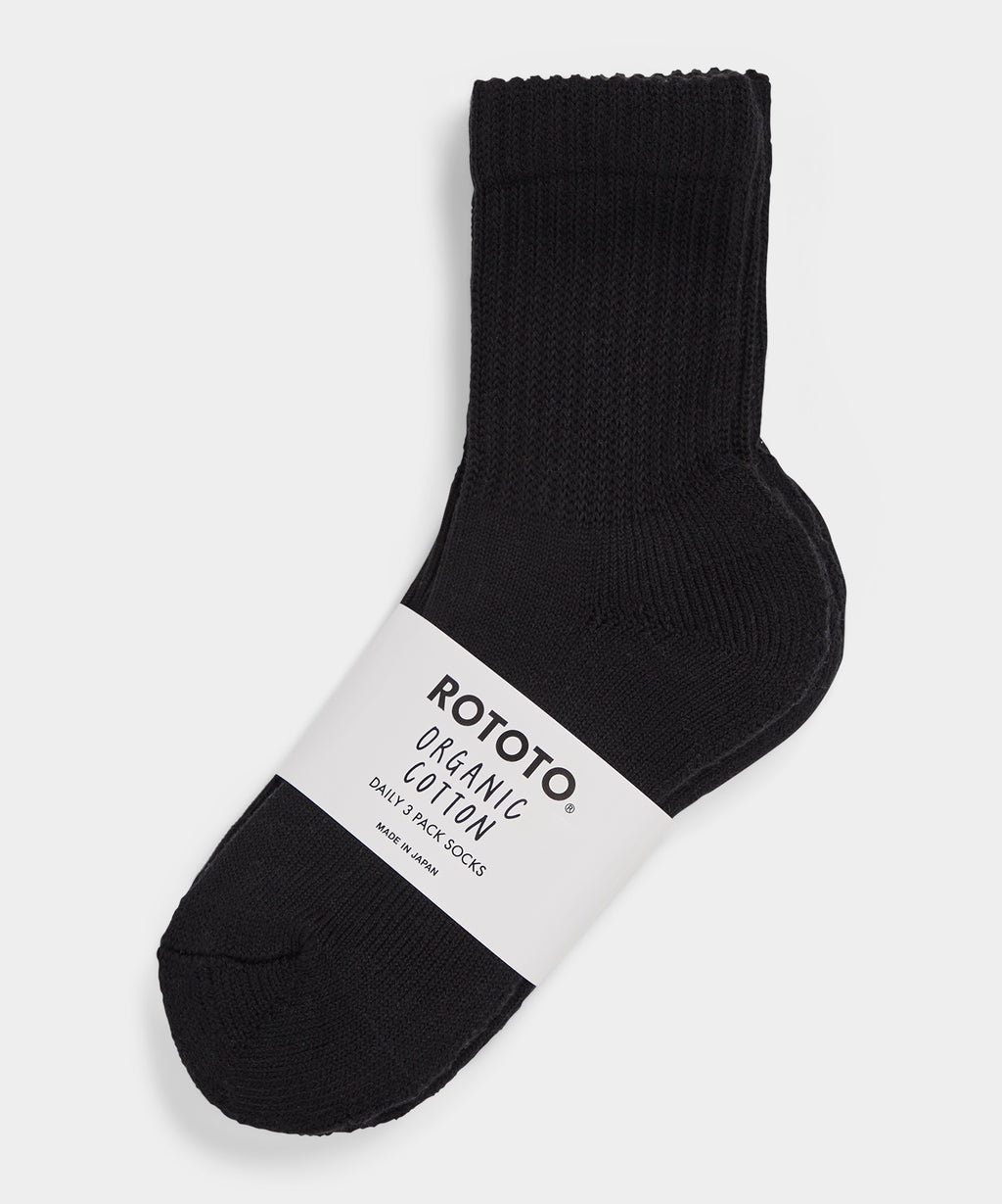RoToTo Organic Daily 3 Pack Mini Crew Socks in Black