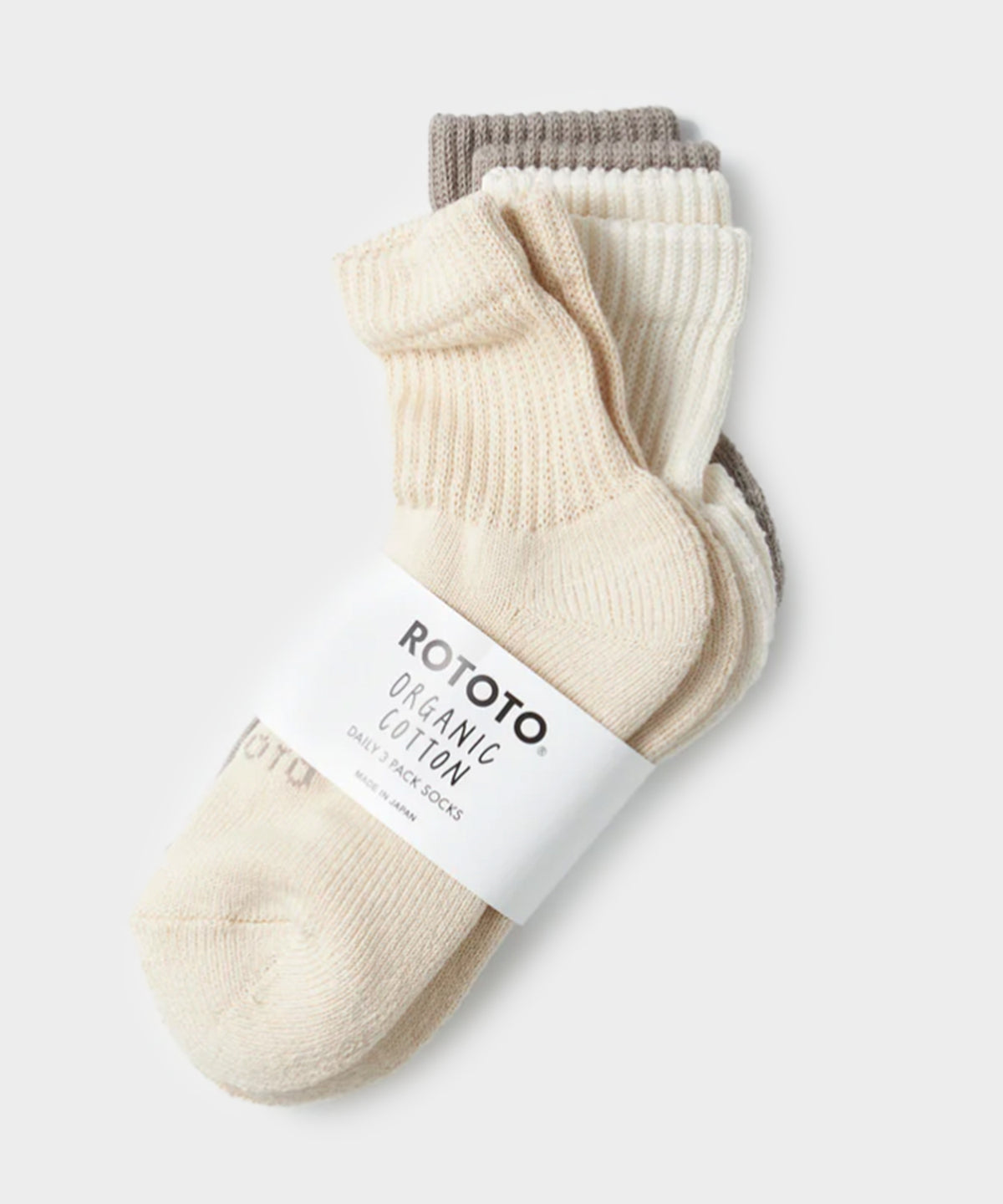 Rototo Organic Daily 3 Pack Mini Crew Sock in Ecru Mix