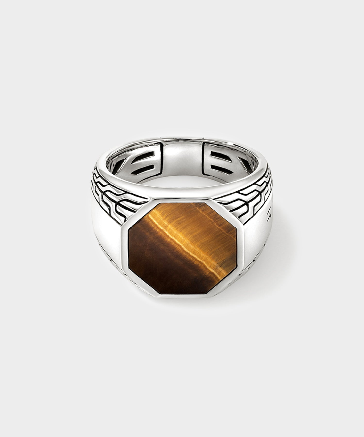 John Hardy Sterling Silver Octagon Signet Ring with Tiger Eye