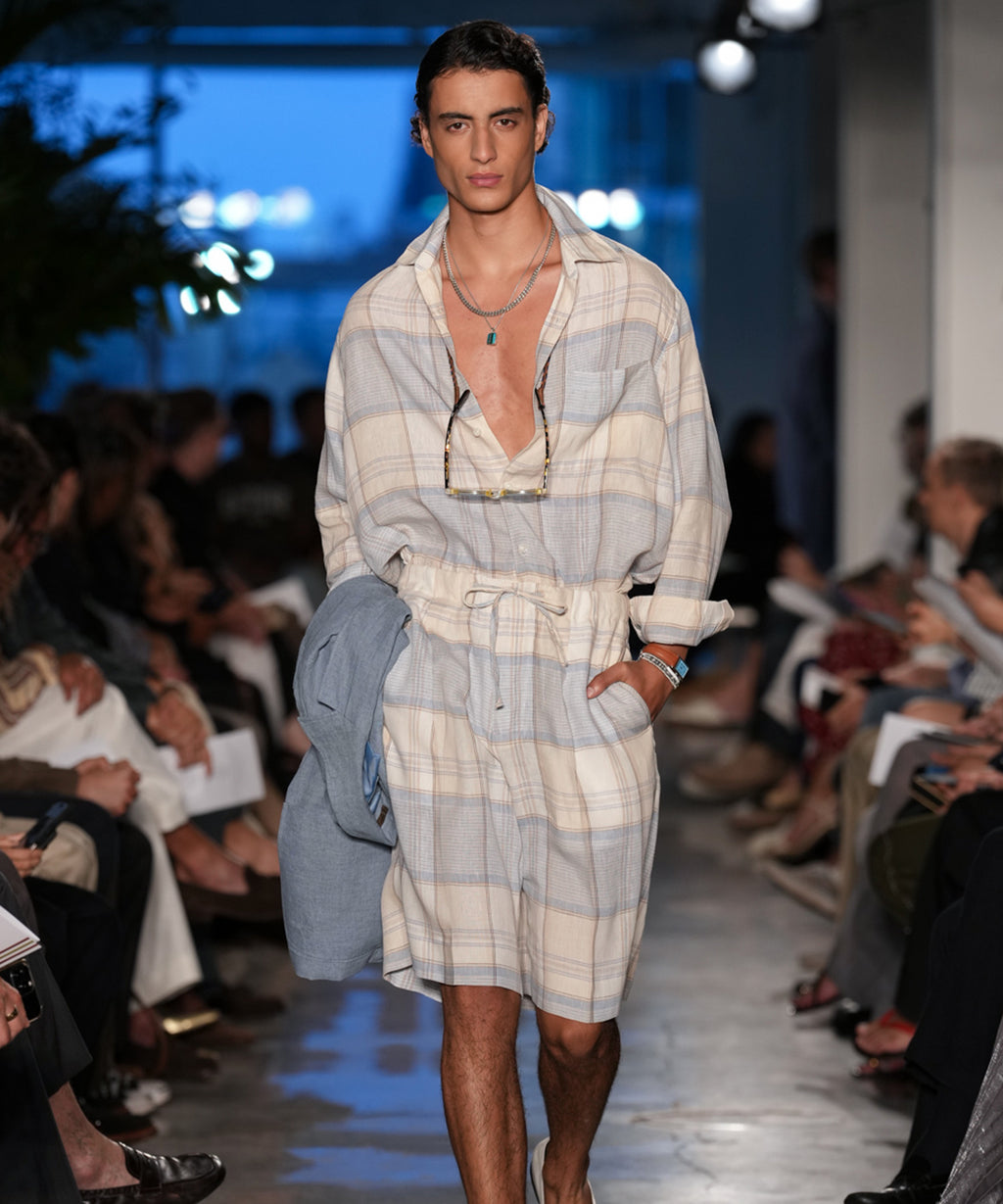 Italian Linen Plaid Big Shirt