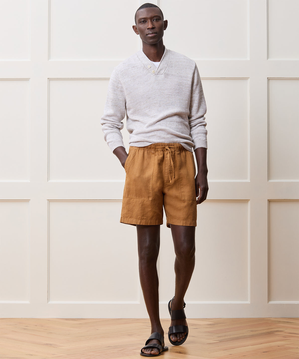 Inis Meáin Linen Hurler V-Neck Sweater in Silver Marl