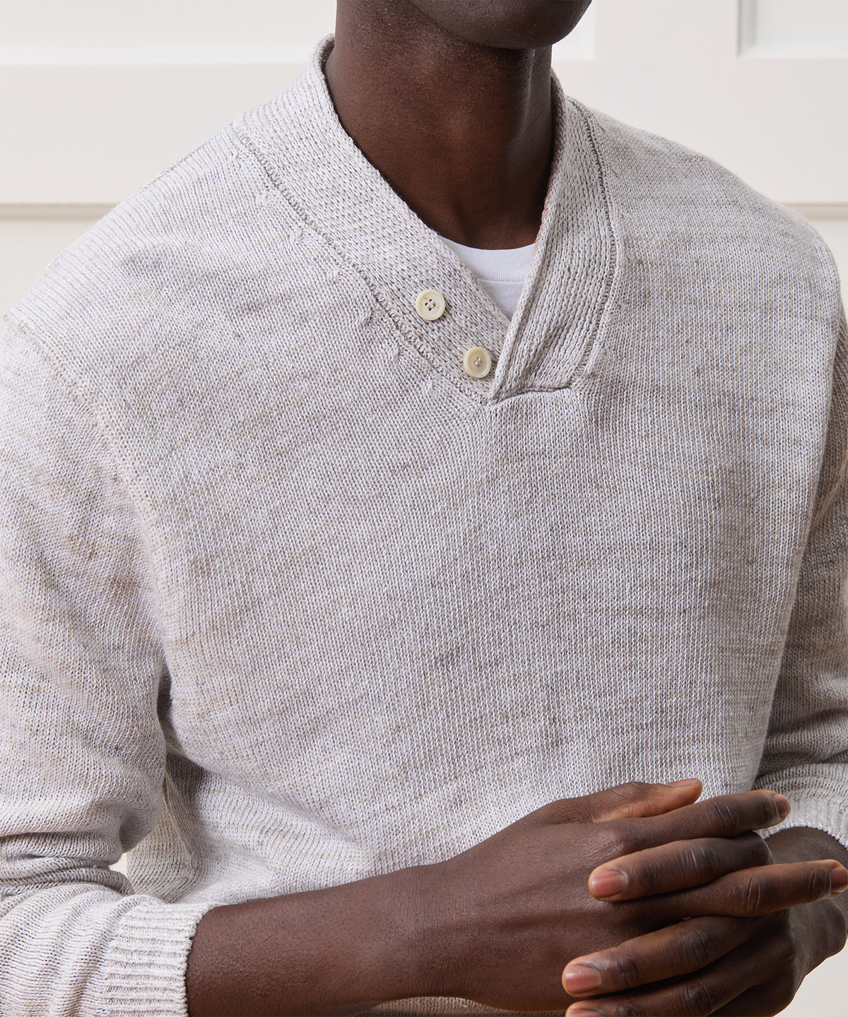 Inis Meáin Linen Hurler V-Neck Sweater in Silver Marl
