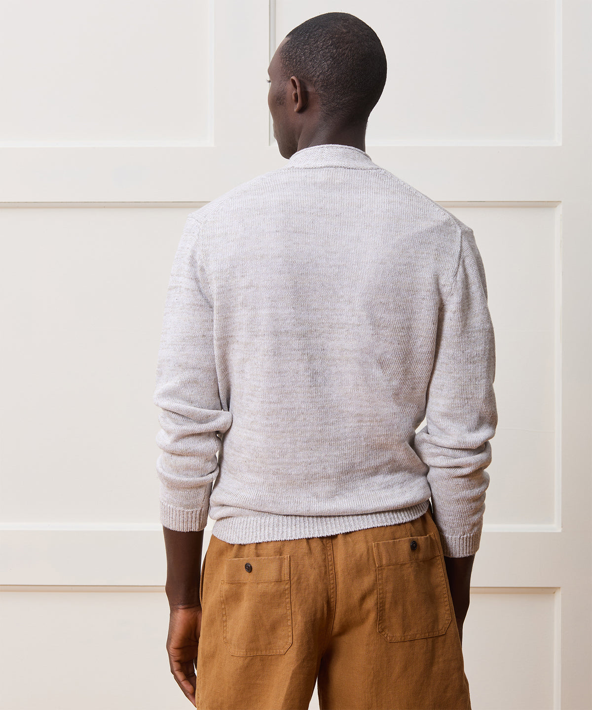 Inis Meáin Linen Hurler V-Neck Sweater in Silver Marl