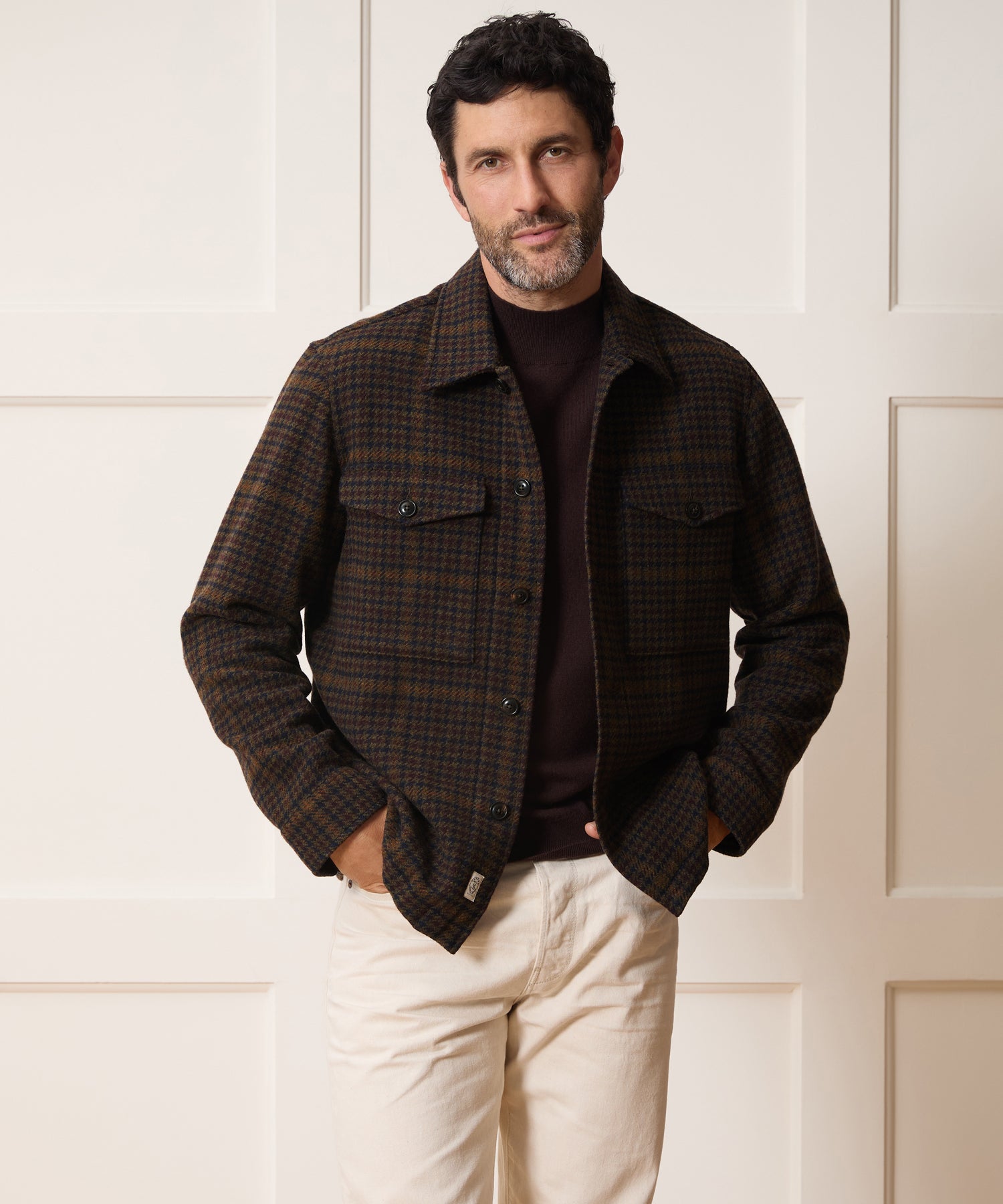Wool Lowland Shirt Jacket in Dark Olive Houndstooth – Todd Snyder
