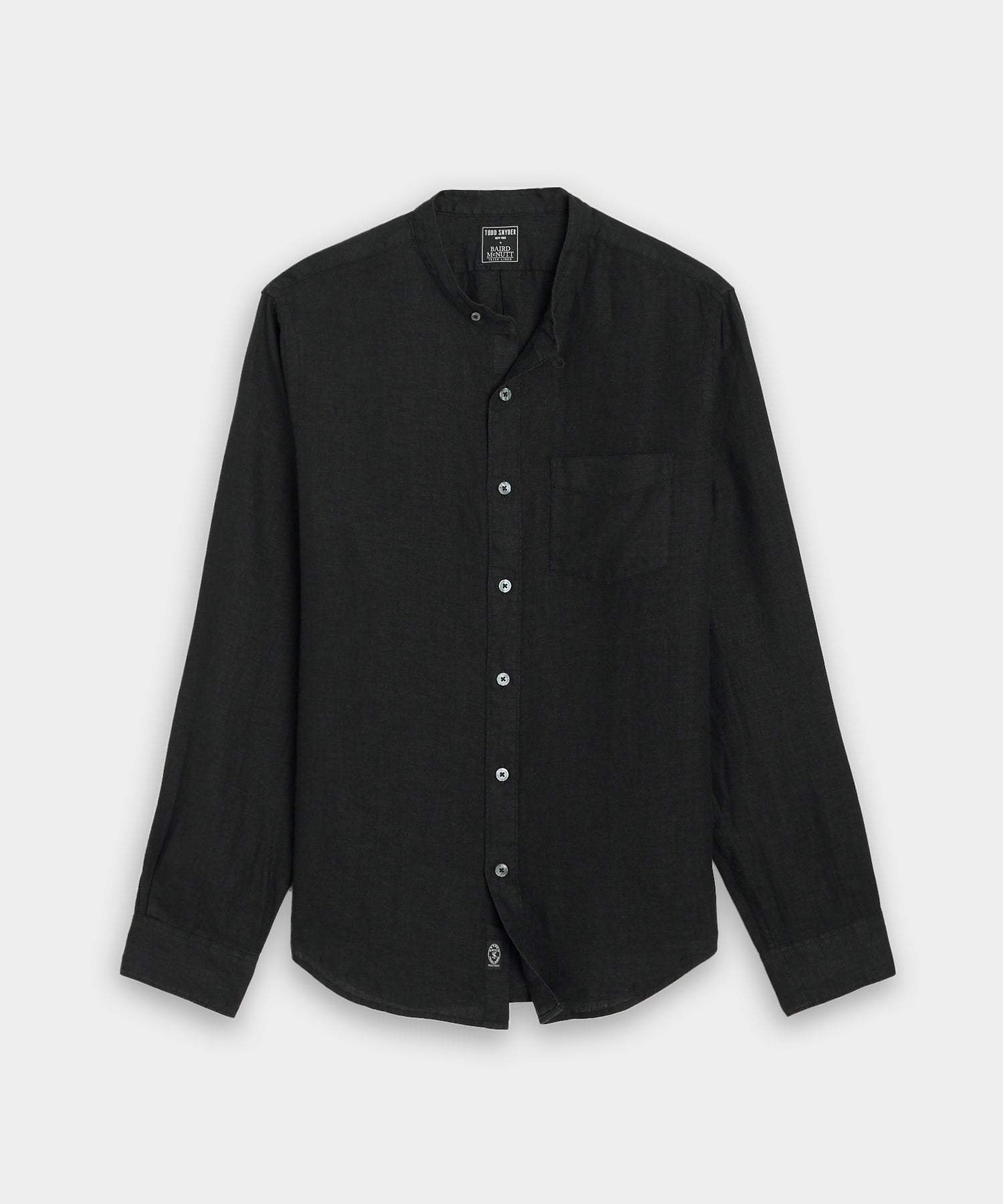 Sea Soft Linen Band Collar Long Sleeve Shirt in Black