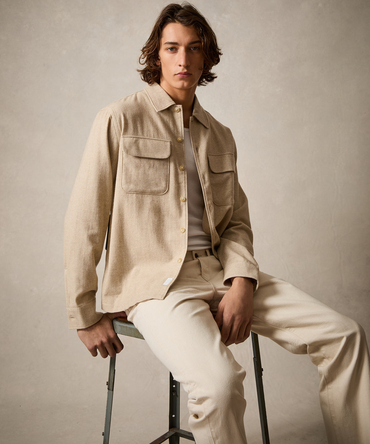 Italian Wool-Cashmere Field Shirt in Cream