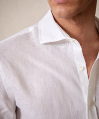 Linen Spread Collar Dress Shirt in White