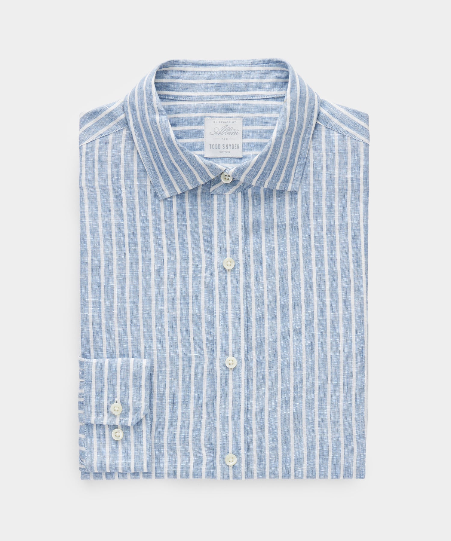 Banker Stripe Linen Spread Collar Dress Shirt in Blue