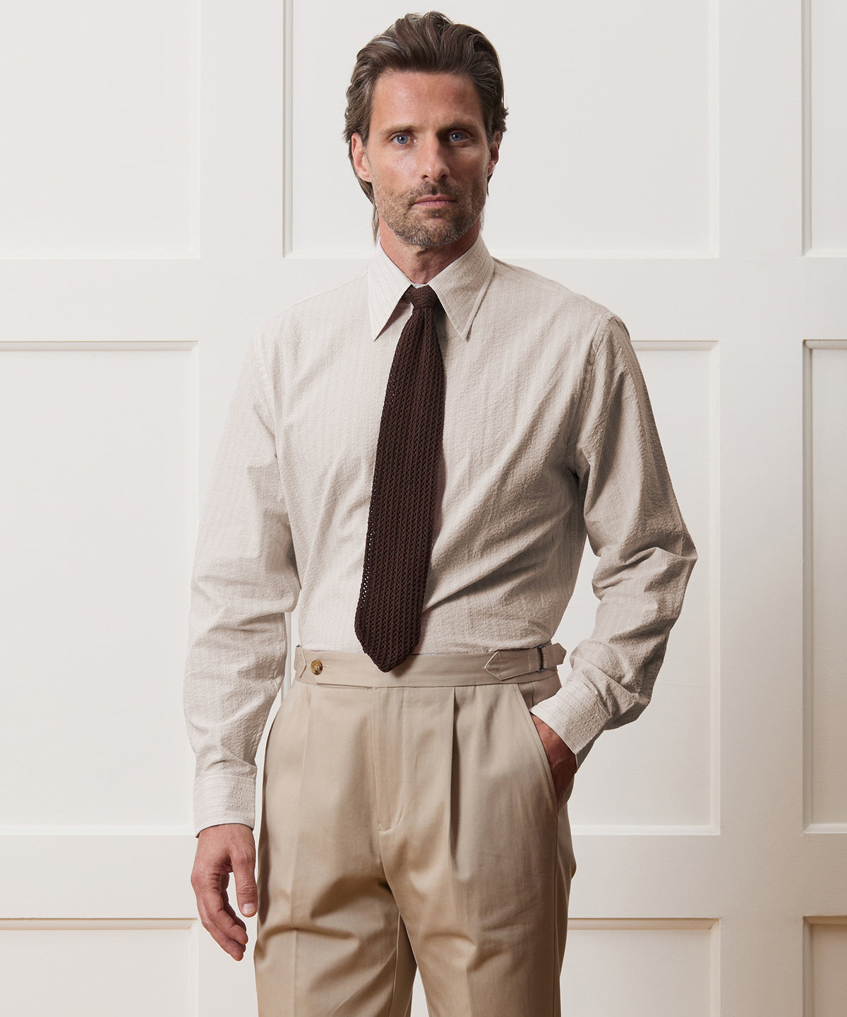 men beige dress shirt Men's Seersucker Long Point Collar in Beige, Size 15.5 Size:6T --- Chest = 25 inches/ Waist = 24 inches/ Hollow to knee = 26.5 inches H12-29-23 classy short black dress and ankle boots achieve