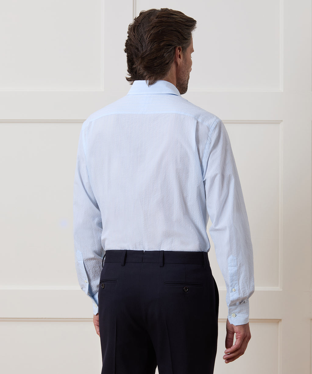 Seersucker Long Point Collar Dress Shirt