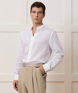 Relaxed Cotton-Silk Band Collar Shirt
