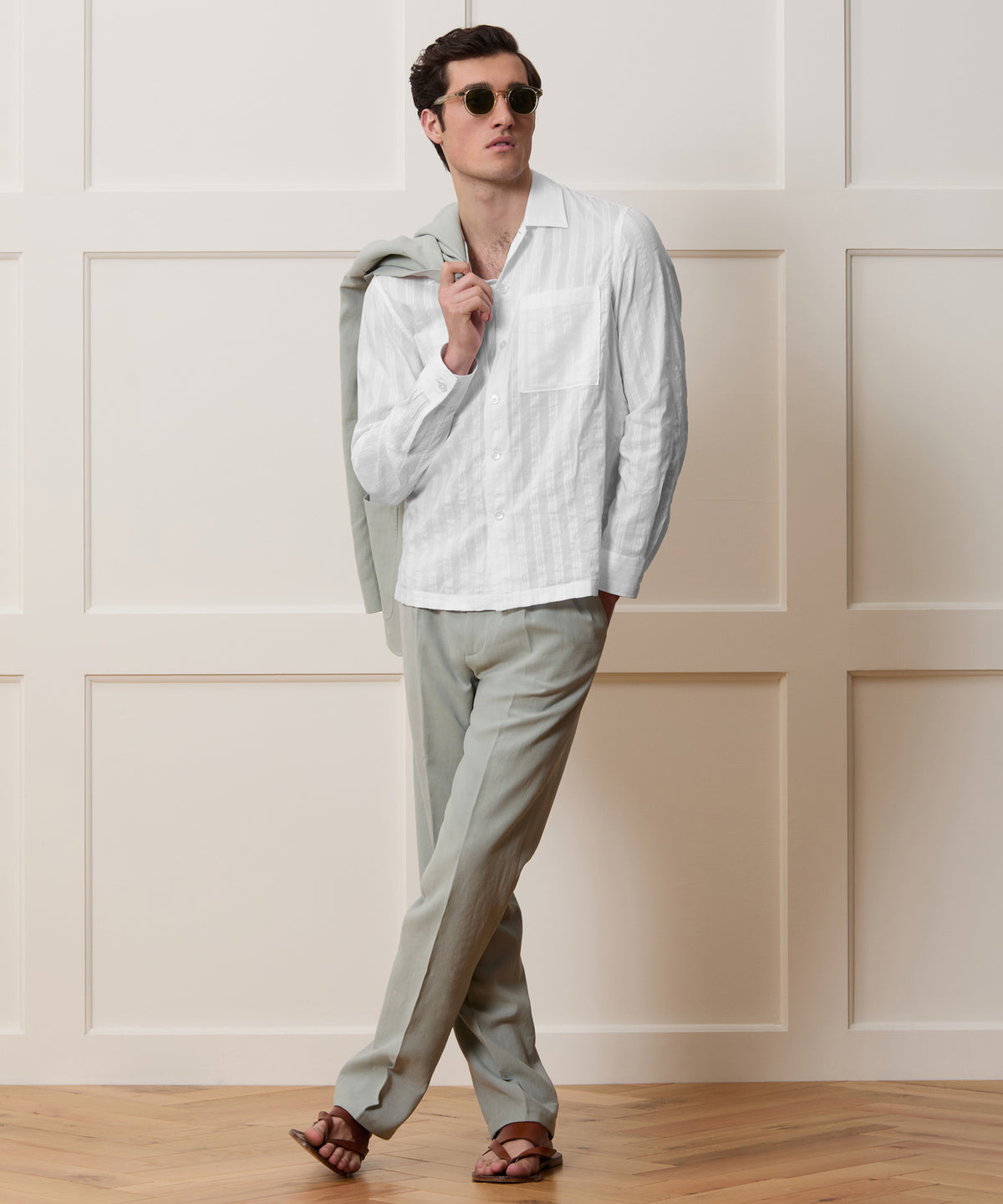 Relaxed Cotton-Silk Jacquard Camp Collar Shirt