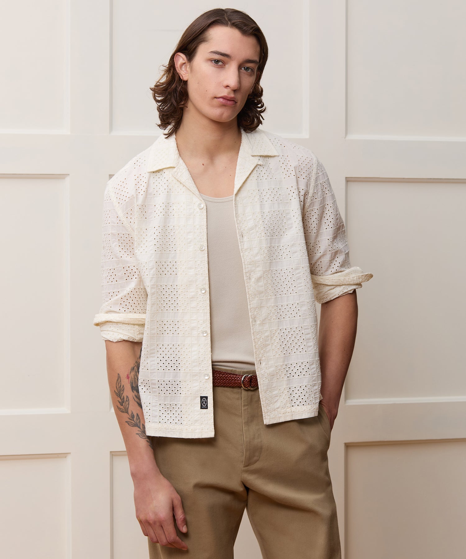 Cropped Cotton Checked Eyelet Shirt in Cream – Todd Snyder