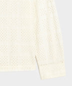 Cropped Embroidered Eyelet Camp Collar Shirt