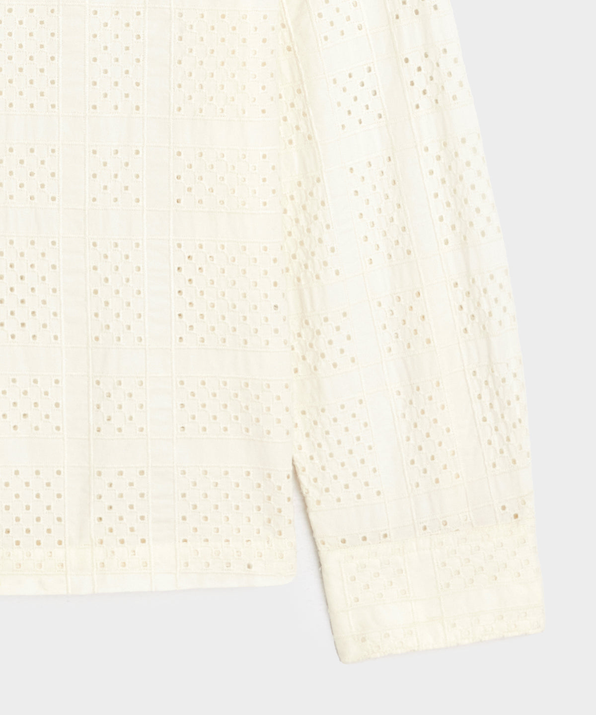 Cropped Embroidered Eyelet Camp Collar Shirt