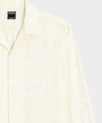 Cropped Embroidered Eyelet Camp Collar Shirt