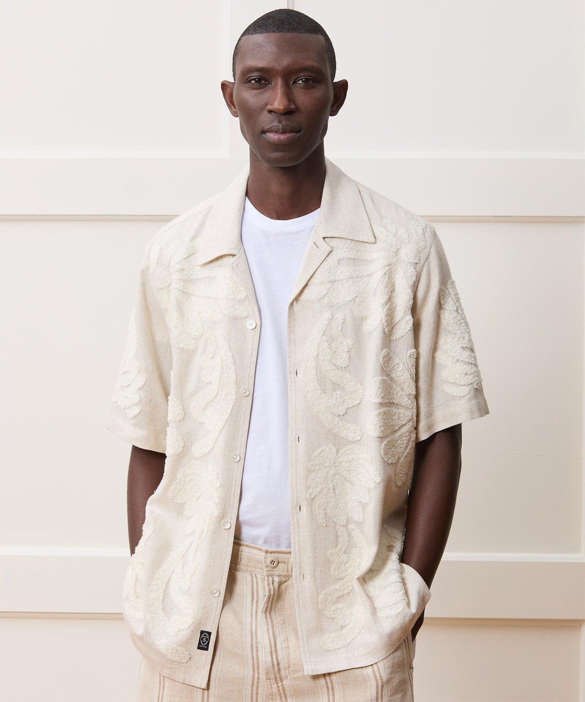 Embroidered Palm Leaf Camp Collar Shirt