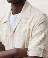 Embroidered Palm Leaf Camp Collar Shirt