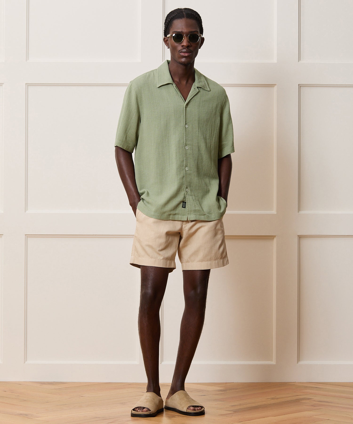Relaxed Basketweave Camp Collar Shirt in Sage – Todd Snyder