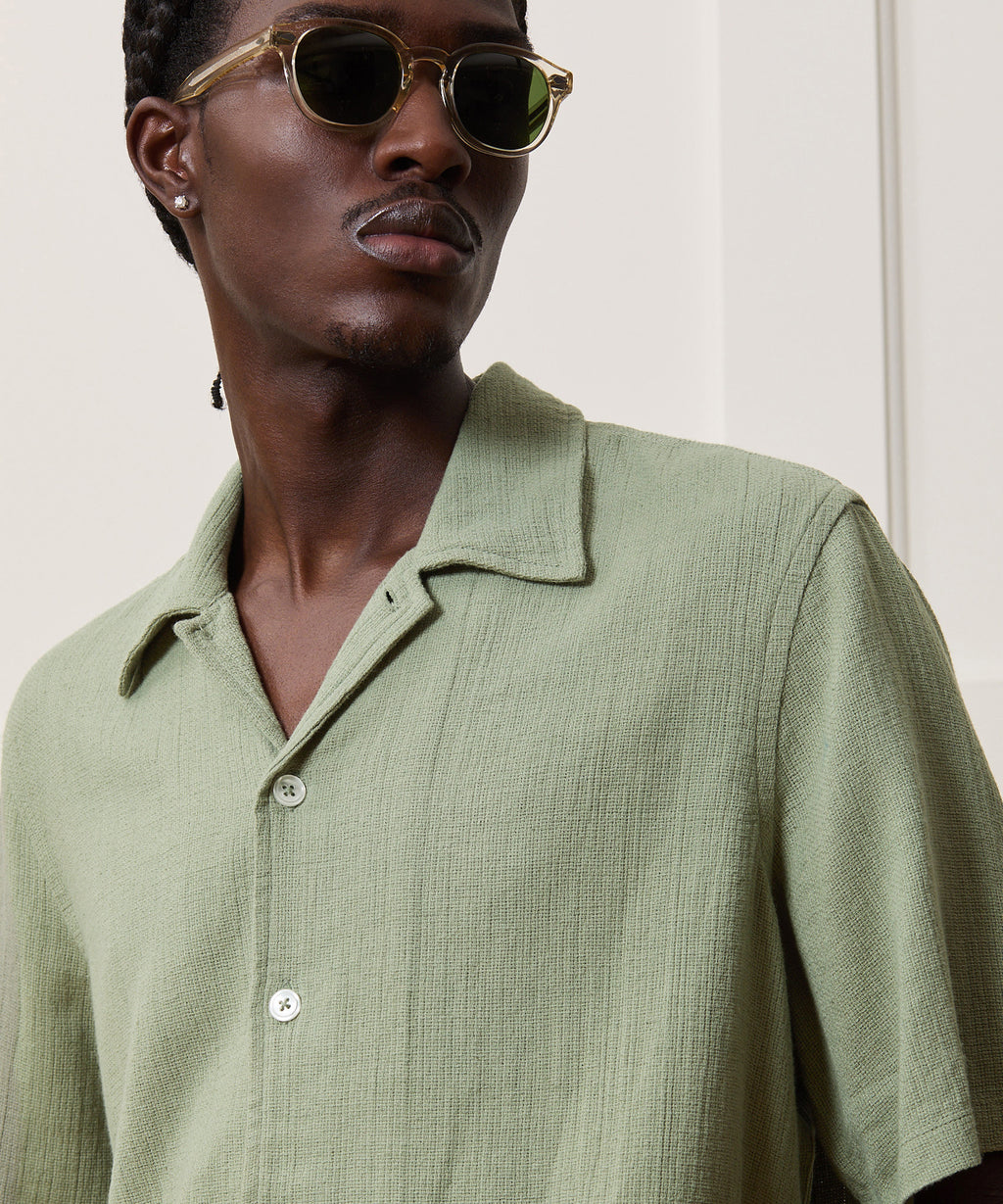 Relaxed Basketweave Camp Collar Shirt