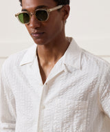 Cropped Seersucker Camp Collar Shirt