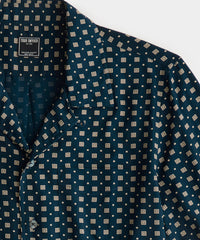 Navy Tossed Squares Camp Collar Shirt