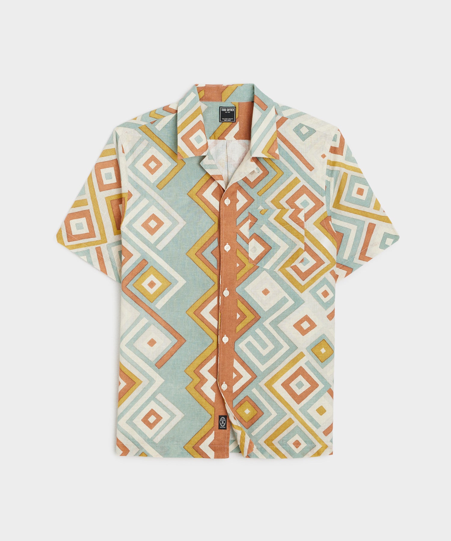 Zigzag Linen Camp Collar Shirt in Teal