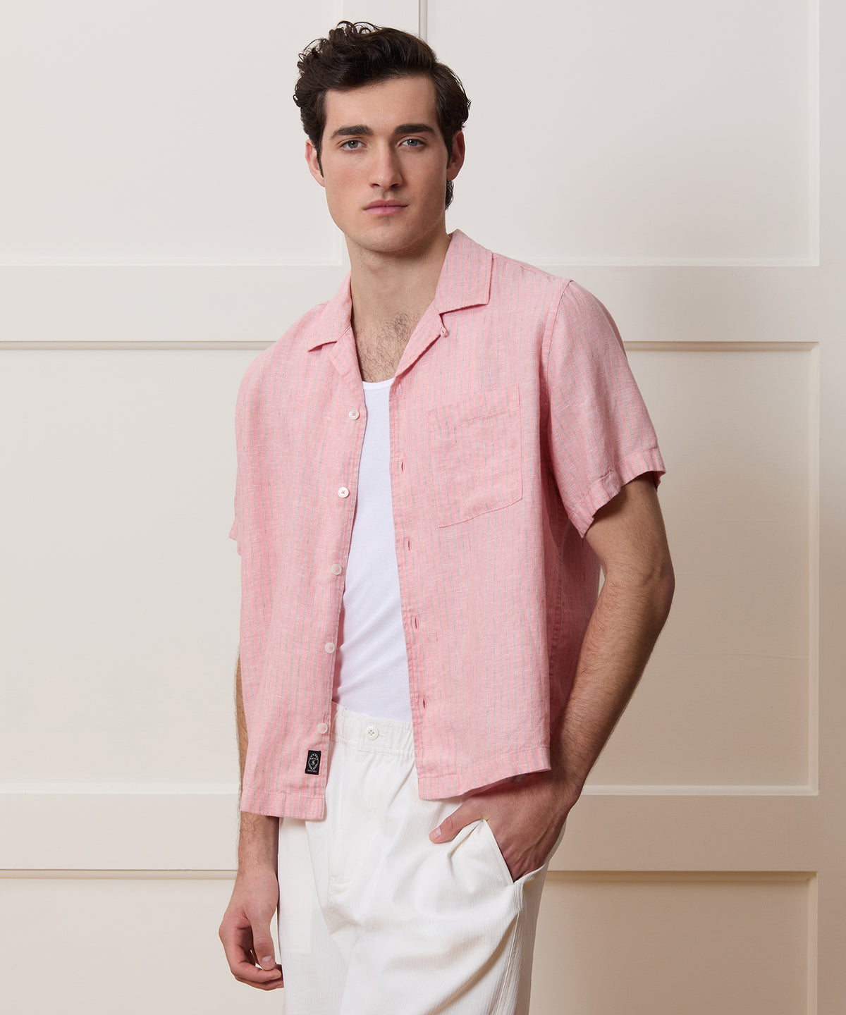 Cropped Sea Soft Irish Linen Camp Collar Shirt