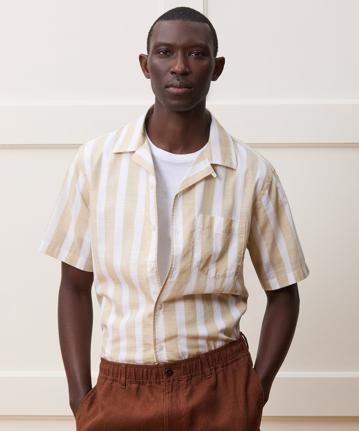 Cropped Cotton Summerweight Camp Collar Shirt