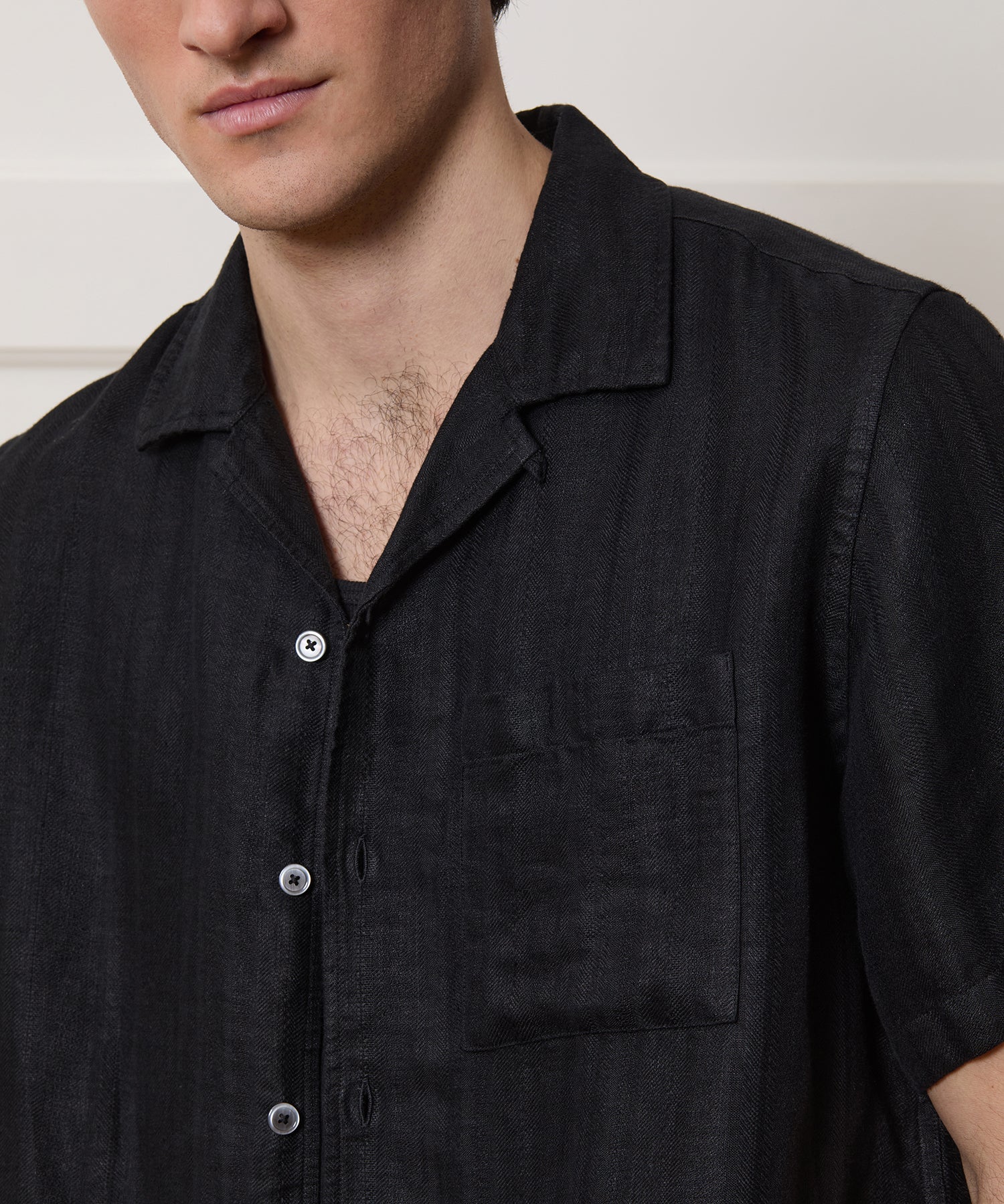 Cropped Linen Camp Collar Shirt in Black – Todd Snyder